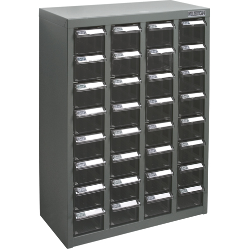 KPC-500 Parts Cabinet, Galvanized Steel, 32 Drawers, 18-1/10" x 8-7/10" x 25-3/5", Grey