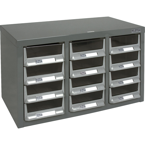 KPC-100 Parts Cabinet, Galvanized Steel, 12 Drawers, 23" x 11-2/5" x 13-4/5", Grey