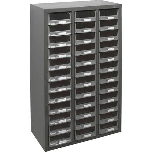 KPC-100 Parts Cabinet, Galvanized Steel, 36 Drawers, 23" x 11-2/5" x 36-9/10", Grey