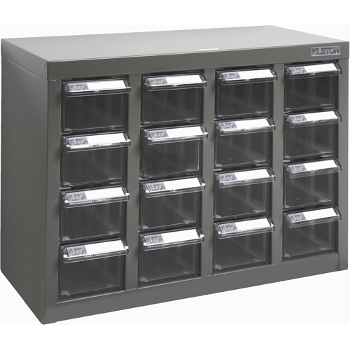 KPC-500 Parts Cabinet, Galvanized Steel, 16 Drawers, 18-3/10" x 8-7/10" x 13-4/5", Grey
