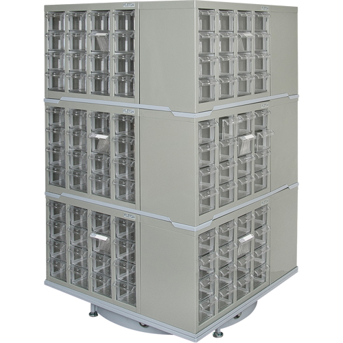 Heavy-Duty Industrial Carousel Drawer Cabinet, Steel, 192 Drawers, 27" W x 27" D x 48" H, Grey