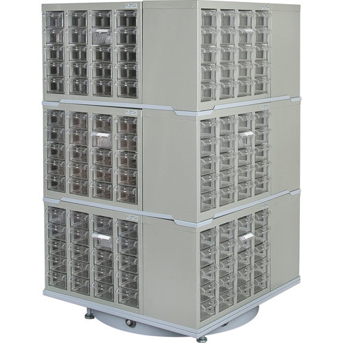 Heavy-Duty Industrial Carousel Drawer Cabinet, Steel, 240 Drawers, 27" W x 27" D x 48" H, Grey