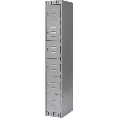 Lockers, 6 -tier, 12" x 18" x 72", Steel, Grey, Knocked Down