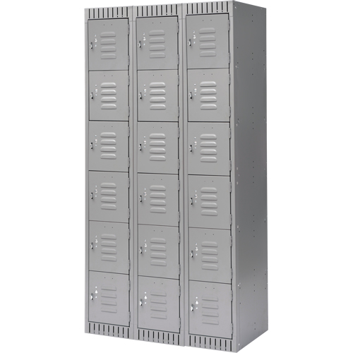 Lockers, 6 -tier, Bank of 3, 36" x 18" x 72", Steel, Grey, Knocked Down