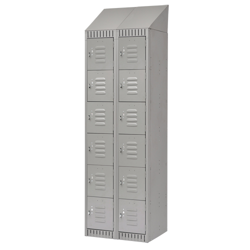 Lockers, 6 -tier, Bank of 2, 24" x 18" x 82", Steel, Grey, Knocked Down