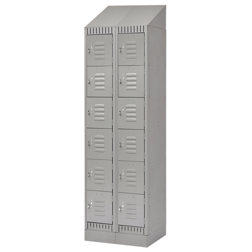 Lockers, 6 -tier, Bank of 2, 24" x 18" x 86", Steel, Grey, Knocked Down