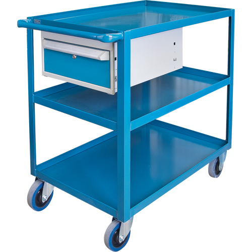 Heavy Duty Shelf Cart with Drawer, 1200 lbs. Capacity, Steel, 24" x W, 36" x H, 48" D, Rubber Wheels, Knocked Down, 1 Drawers