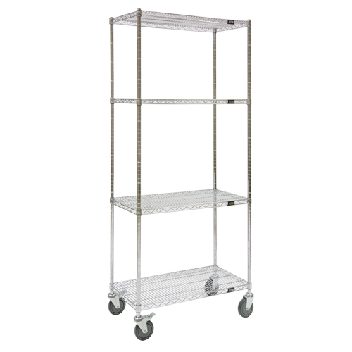 Wire Shelf Cart, Chrome Plated, 48" x 69" x 18", 800 lbs. Capacity