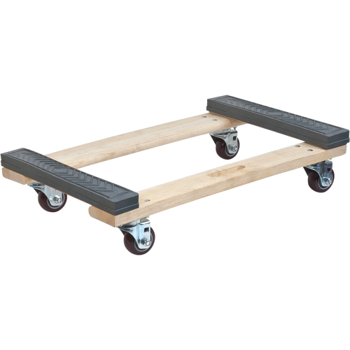 Rubber Ends Hardwood Dolly, Wood Frame, 18" W x 24" D x 7" H, 900 lbs. Capacity
