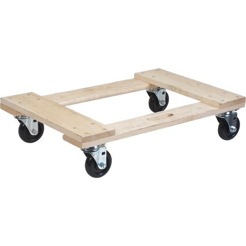 Hardwood Dolly, Polyolefin Wheels, 1000 lbs. Capacity, 18" W x 30" D x 7" H