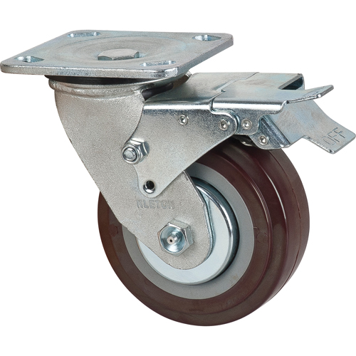 Caster, Swivel with Brake, 5" (127 mm), Polyurethane, 650 lbs. (294 kg.)
