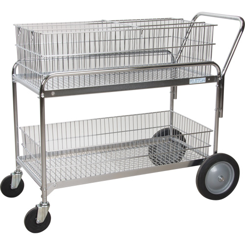 Wire Mesh Office Mail Cart, 250 lbs. Capacity, Chrome, 23" D x 42" L x 38" H, Chrome Plated