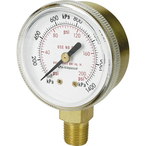 Brass Gauge, 2" , 100 psi, Bottom Mount, Analogue