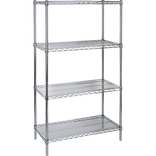 Heavy-Duty Chromate Wire Shelving, 4 Tiers, 36" W x 63" H x 18" D