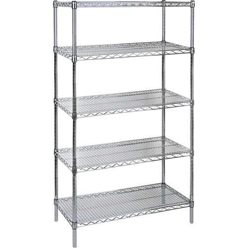 Heavy-Duty Chromate Wire Shelving, 5 Tiers, 60" W x 86" H x 24" D
