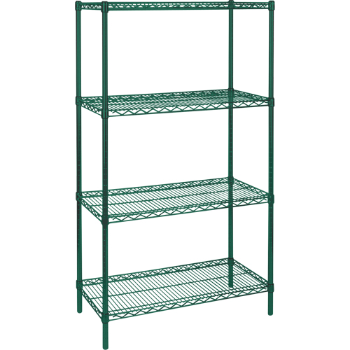 Heavy-Duty Green Epoxy Finish Wire Shelving, 4 Tiers, 48" W x 63" H x 14" D