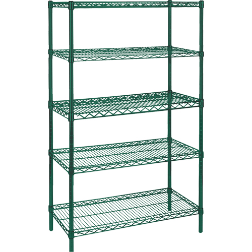 Heavy-Duty Green Epoxy Finish Wire Shelving, 5 Tiers, 48" W x 74" H x 24" D