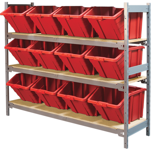 Wide Span Shelving with Jumbo Plastic Bins, Steel, Boltless, 800 lbs. Capacity, 66" W x 60" H x 18" D