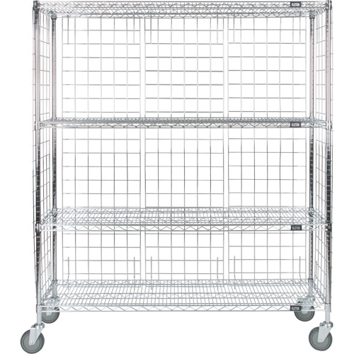 Enclosed Wire Shelf Cart, Chrome Plated, 60" x 69" x 24", 800 lbs. Capacity