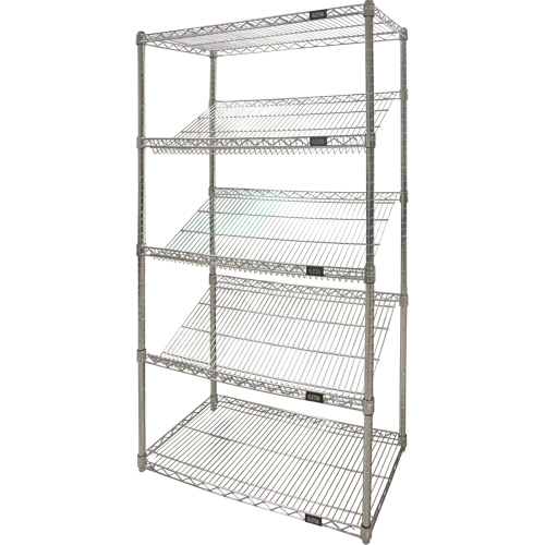 Slanted Wire Shelving Unit, 5 Tiers, 36" W x 63" H x 18" D
