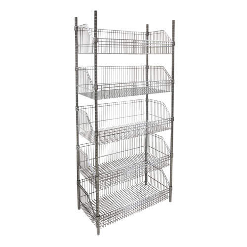 Wire Basket Shelving Unit, 5 Tiers, 36" W x 74" H x 18" D