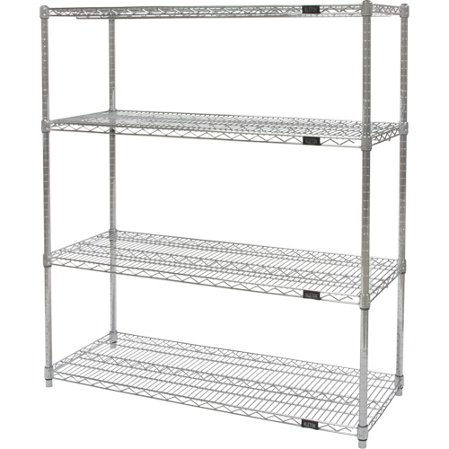 Heavy-Duty Chromate Wire Shelving, 4 Tiers, 72" W x 54" H x 24" D