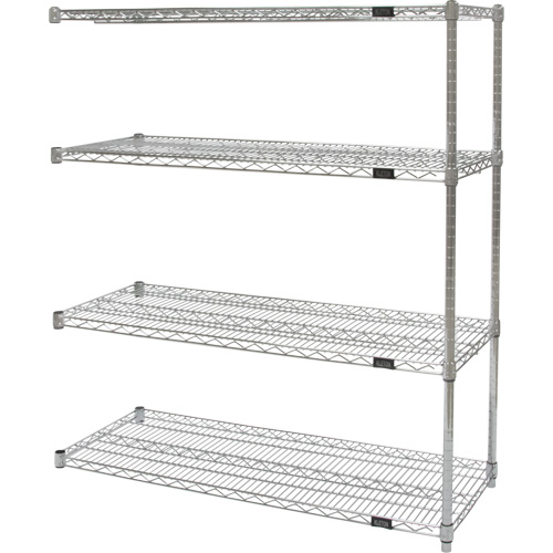 Heavy-Duty Chromate Wire Shelving, Add-On Kit, 4 Tiers, 72" W x 54" H x 24" D