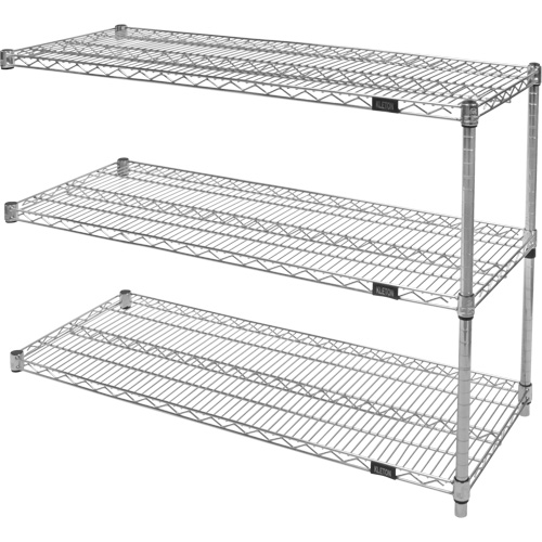 Heavy-Duty Chromate Wire Shelving, Add-On Kit, 3 Tiers, 30" W x 33" H x 14" D