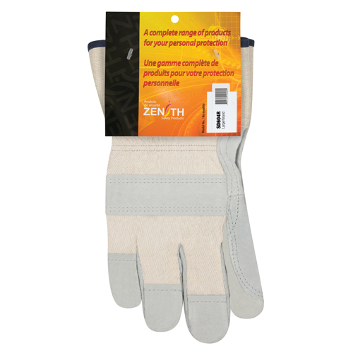 Double-Palm Fitters Gloves, Large, Split Cowhide Palm, Cotton Inner Lining