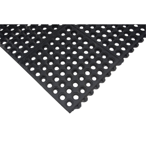 Anti-Fatigue Link Matting, Honeycomb, 3' x 3' x 1/2", Black, Natural Rubber