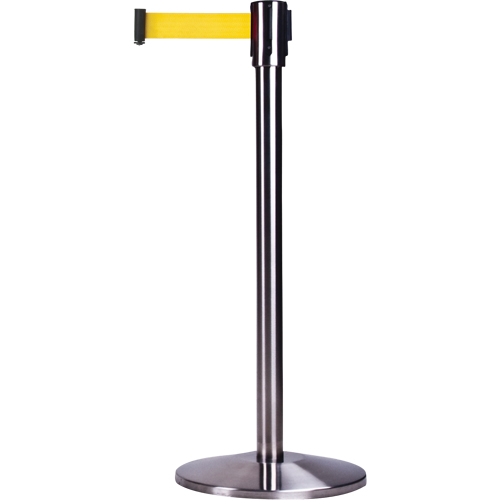 Free-Standing Crowd Control Barrier, Steel, 35" H, Yellow Tape, 7' Tape Length