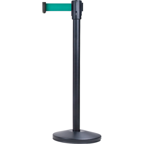 Free-Standing Crowd Control Barrier, Steel, 35" H, Green Tape, 7' Tape Length