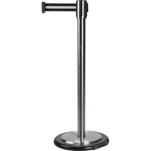 Free-Standing Crowd Control Barrier, Steel, 35" H, Black/White Tape, 7' Tape Length