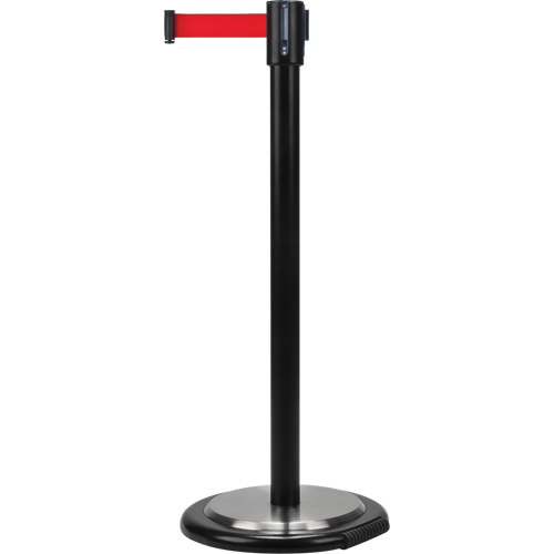 Free-Standing Crowd Control Barrier, Steel, 35" H, Red Tape, 7' Tape Length