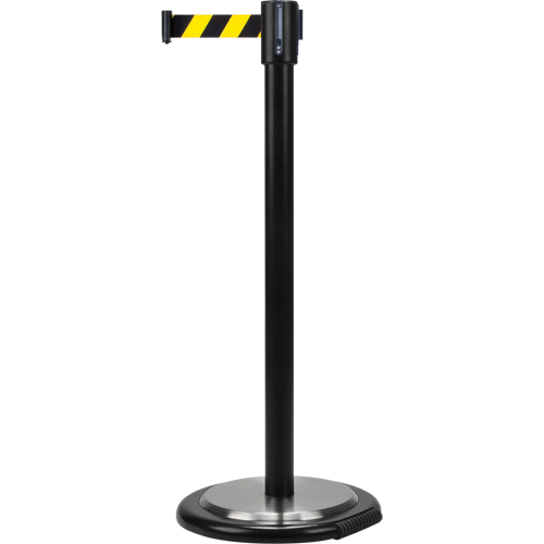 Free-Standing Crowd Control Barrier, Steel, 35" H, Black/Yellow Tape, 7' Tape Length