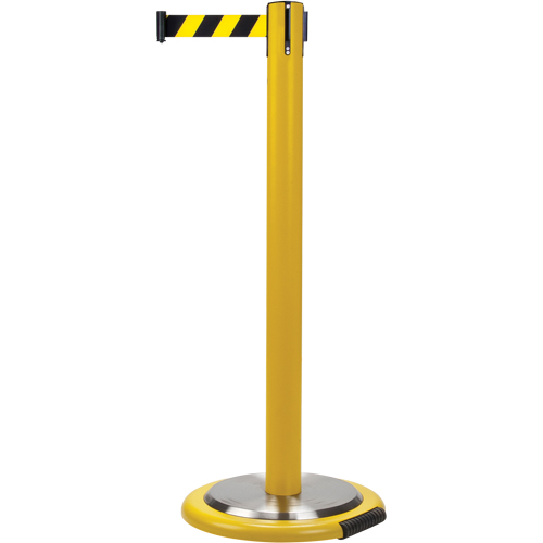 Free-Standing Crowd Control Barrier, Steel, 35" H, Black/Yellow Tape, 7' Tape Length
