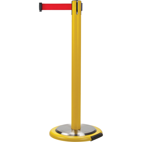 Free-Standing Crowd Control Barrier, Steel, 35" H, Red Tape, 7' Tape Length