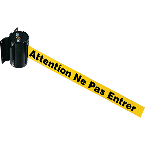 Wall Mount Barrier, Steel, Screw Mount, 7', Yellow Tape