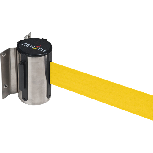 Wall Mount Barrier, Steel, Screw Mount, 12', Yellow Tape