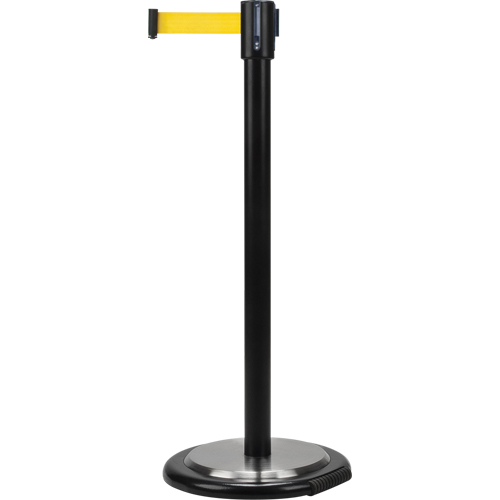 Free-Standing Crowd Control Barrier, Steel, 35" H, Yellow Tape, 12' Tape Length