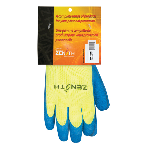 High Visibility Coated Gloves, 8, Rubber Latex Coating, 7 Gauge, Acrylic Shell