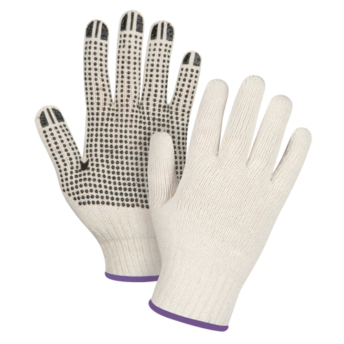 Heavyweight Dotted String Knit Gloves, Poly/Cotton, Single Sided, 7 Gauge, X-Small