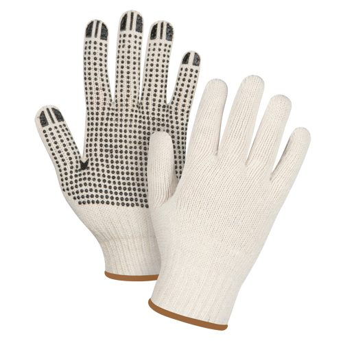 Heavyweight Dotted String Knit Gloves, Poly/Cotton, Single Sided, 7 Gauge, Large