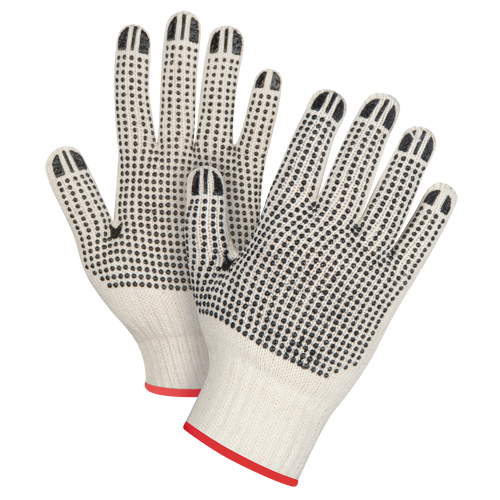 Heavyweight Double-Sided Dotted String Knit Gloves, Poly/Cotton, Double Sided, 7 Gauge, Small
