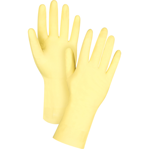 Canary Yellow Chemical-Resistant Gloves, Size 7, 12" L, Latex, Flock-Lined Inner Lining, 18-mil