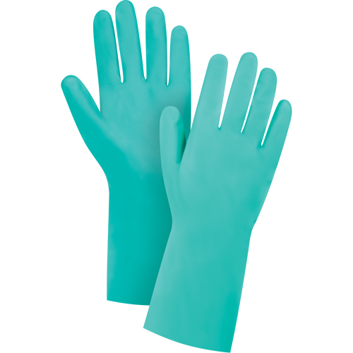 Diamond-Grip Chemical-Resistant Gloves, Size 7, 13" L, Nitrile, Flock-Lined Inner Lining, 15-mil