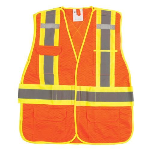 CSA Compliant High Visibility Surveyor Vest, High Visibility Orange, X-Large, Polyester