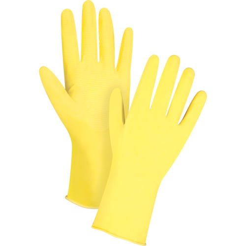 Canary Yellow Chemical-Resistant Gloves, Size 7, 12" L, Latex, Flock-Lined Inner Lining, 15-mil