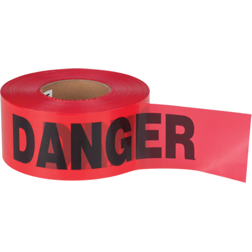 "Danger" Barricade Tape, Bilingual, 3" W x 1000' L, 2 mils, Black on Red