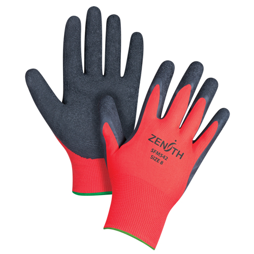 Black & Red Crinkle Grip Coated Gloves, 8/Medium, Rubber Latex Coating, 13 Gauge, Polyester Shell